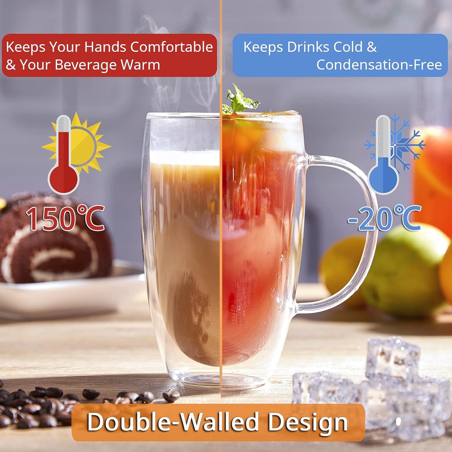 Double Wall Insulated Cup With Handle – 250ml / 350ml / 450ml