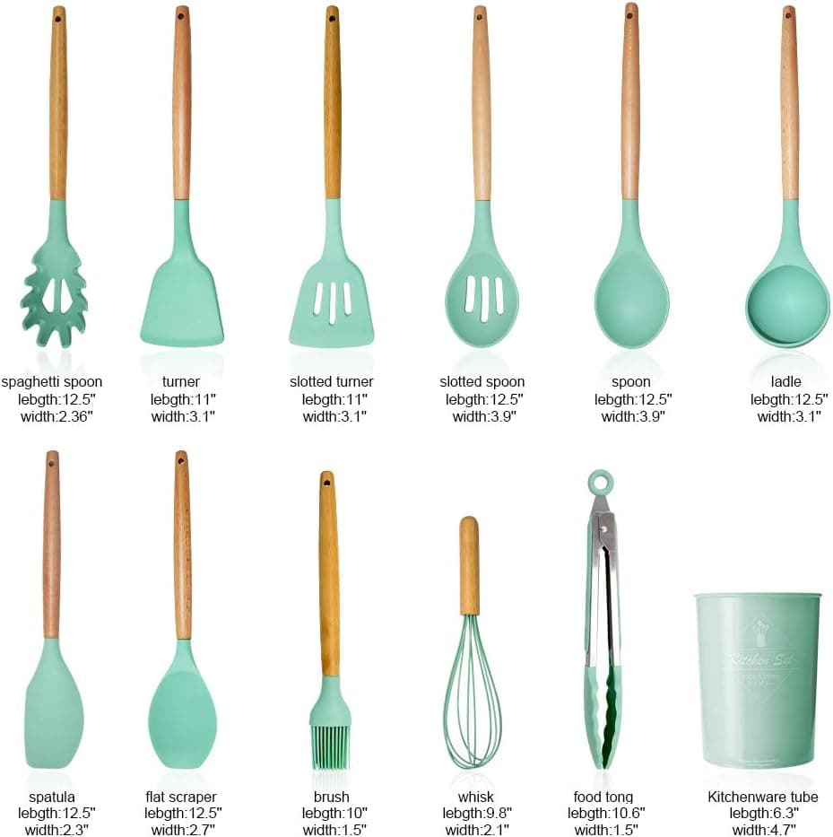 12-Piece Premium Silicone Kitchen Utensils Set – Heat-Resistant & Non-Stick Tools with Holder