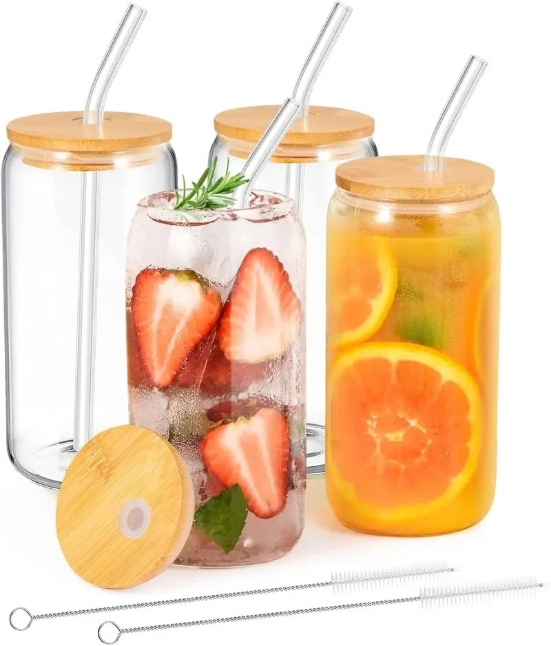 500ml Glass Tumbler with Bamboo Lid & Glass Straw – Aesthetic Eco-Friendly Cup for Hot & Cold Drinks