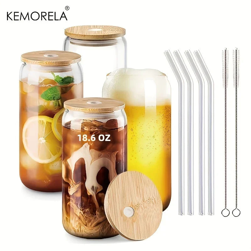 500ml Glass Tumbler with Bamboo Lid & Glass Straw – Aesthetic Eco-Friendly Cup for Hot & Cold Drinks