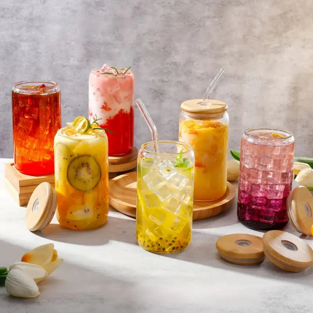 500ml Glass Tumbler with Bamboo Lid & Glass Straw – Aesthetic Eco-Friendly Cup for Hot & Cold Drinks