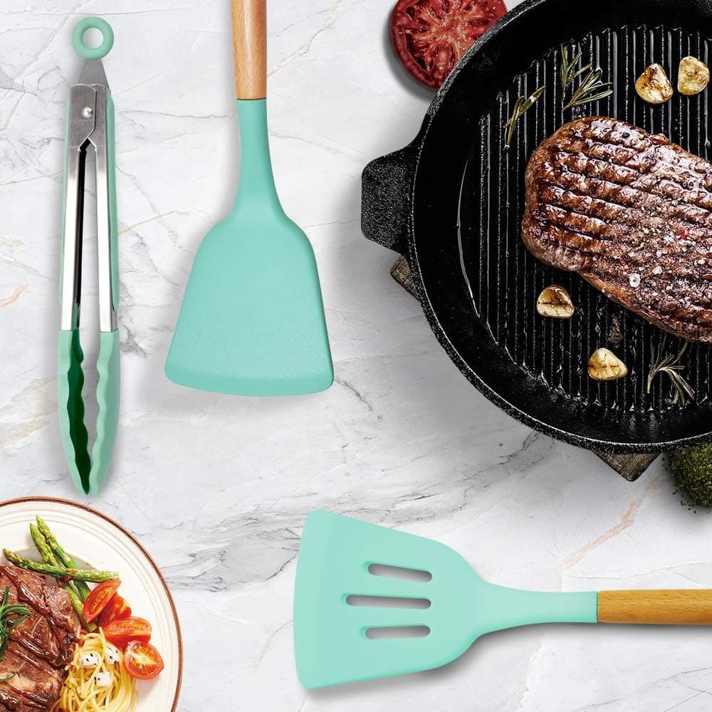 12-Piece Premium Silicone Kitchen Utensils Set – Heat-Resistant & Non-Stick Tools with Holder