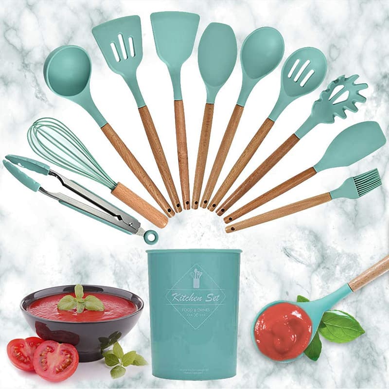 12-Piece Premium Silicone Kitchen Utensils Set – Heat-Resistant & Non-Stick Tools with Holder