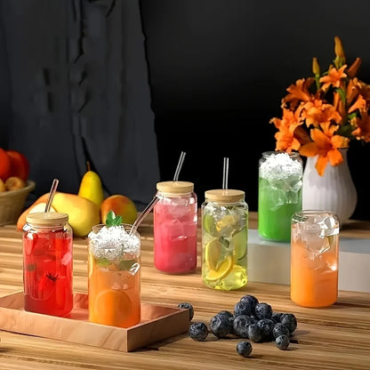 500ml Glass Tumbler with Bamboo Lid & Glass Straw – Aesthetic Eco-Friendly Cup for Hot & Cold Drinks