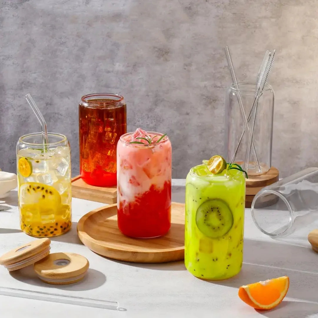 500ml Glass Tumbler with Bamboo Lid & Glass Straw – Aesthetic Eco-Friendly Cup for Hot & Cold Drinks