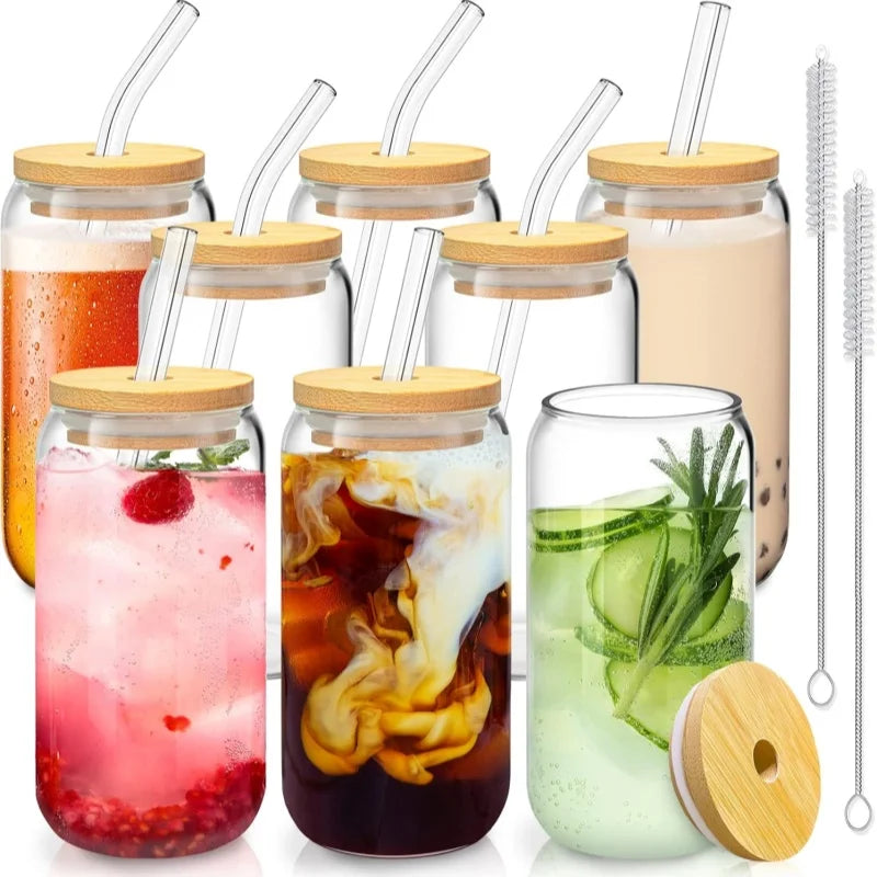 500ml Glass Tumbler with Bamboo Lid & Glass Straw – Aesthetic Eco-Friendly Cup for Hot & Cold Drinks