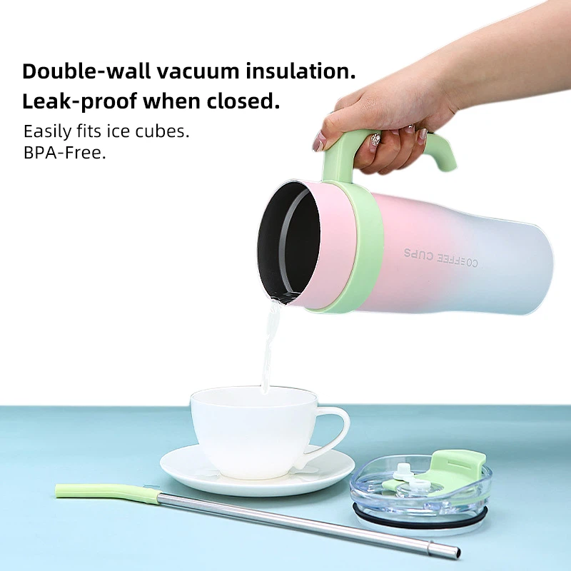 Insulated Stainless Steel Tumbler with Straw – 1.2L (40oz)