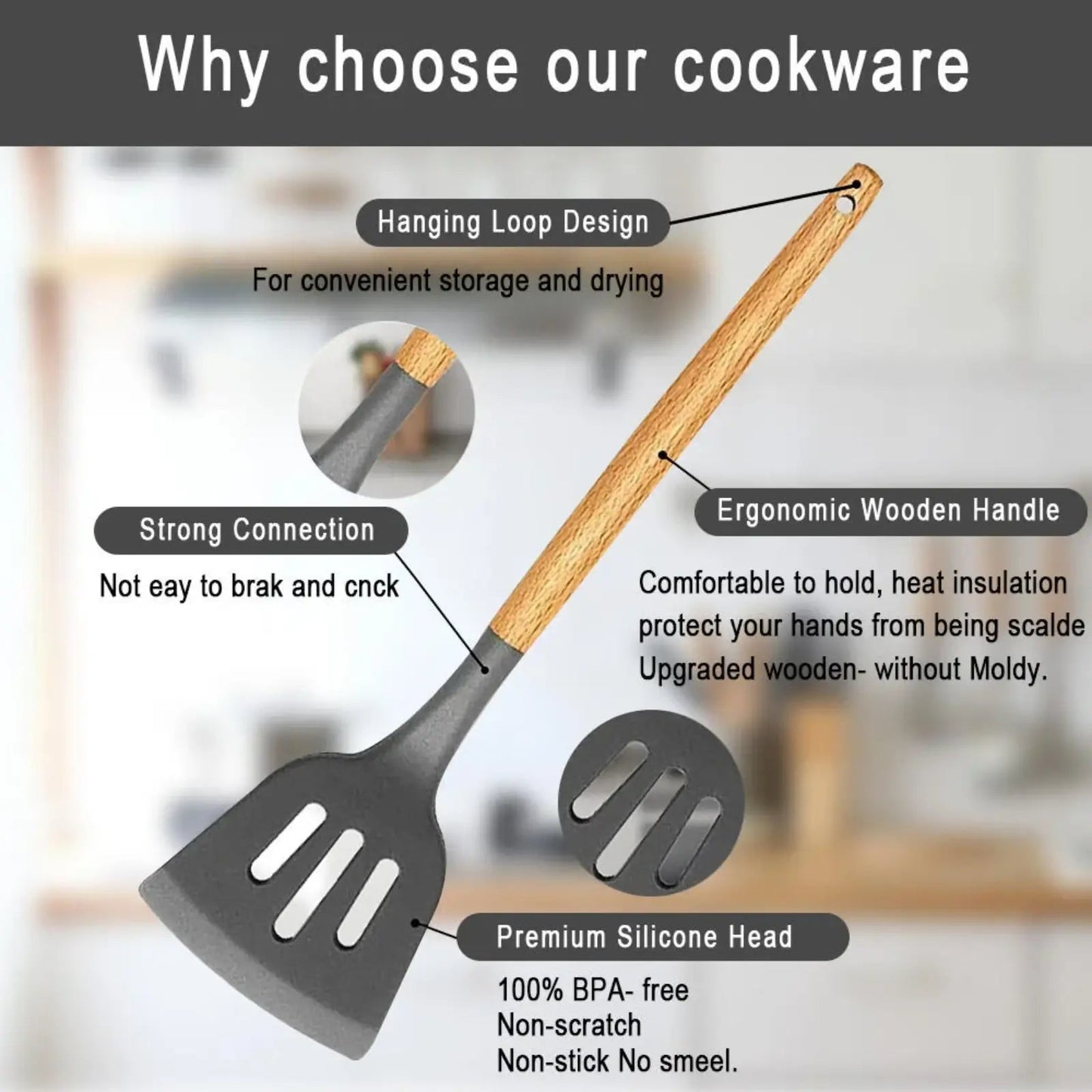 12-Piece Premium Silicone Kitchen Utensils Set – Heat-Resistant & Non-Stick Tools with Holder